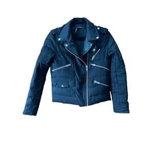 The Kooples Women's Down Biker Jacket Wool Blend Leather Long Sleeve Black SZ XS
